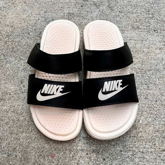WMNS BENASSI DUO ULTRA BLACK CREAMS PEACHES SLIDES - Picture 5 of 6